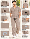 T.T. Men Poly Jacquard Co-Ord Set |Relaxed Fit| Short Sleeve Button-Down Shirt & Wide-Leg Trousers | Resort Collar | Drawstring Waist -Peach