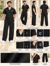 T.T. Men Poly Jacquard Co-Ord Set |Relaxed Fit| Short Sleeve Button-Down Shirt & Wide-Leg Trousers | Resort Collar | Drawstring Waist -Black