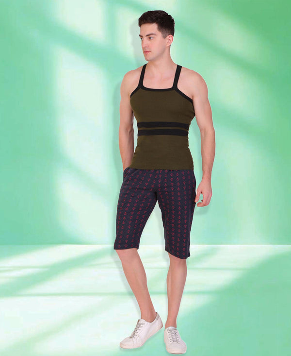 T.T. Men DesignerGym Vest Pack Of 2 Blue-Red -Olive-Black