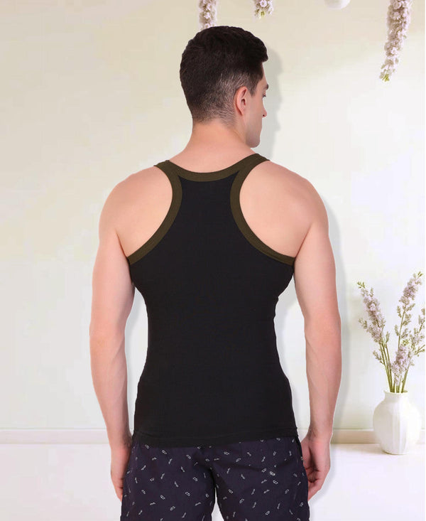 T.T. Men DesignerGym Vest Pack Of 3 Black-Red -Blue-Grey -Black-Olive