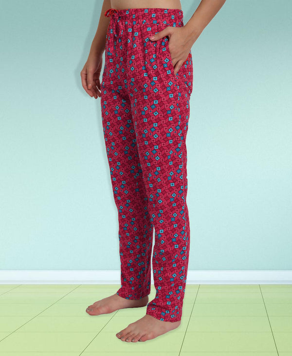 HiFlyers Women Comfort Fit Rose & Blue Printed Cotton Pyjama