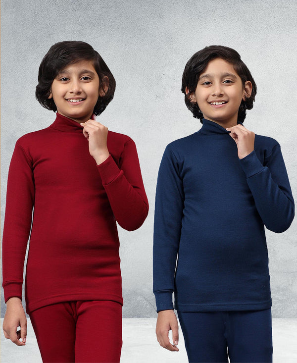 T.T. Boys & Girls |Slim Fit| Cotton Fleece |Full Sleeves|High Neck|Trendy Winter Wear|Dyed Top Pack Of 2-Blue-Red