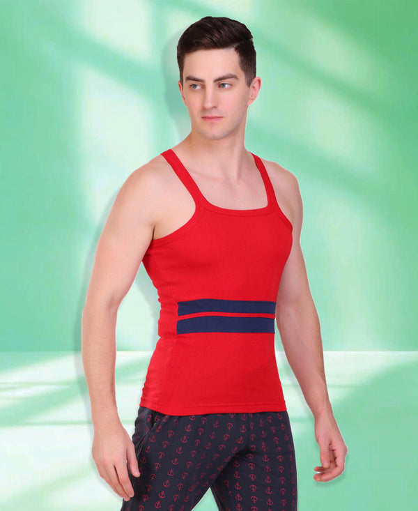 T.T. Men DesignerGym Vest Pack Of 2 Blue-Grey -Red-Blue