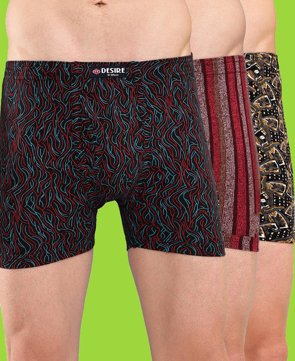 T.T. Men Desire Super Combed Cotton Printed Snug Fit Long Trunks For Men Pack Of 3 Black-D.Brown-Maroon