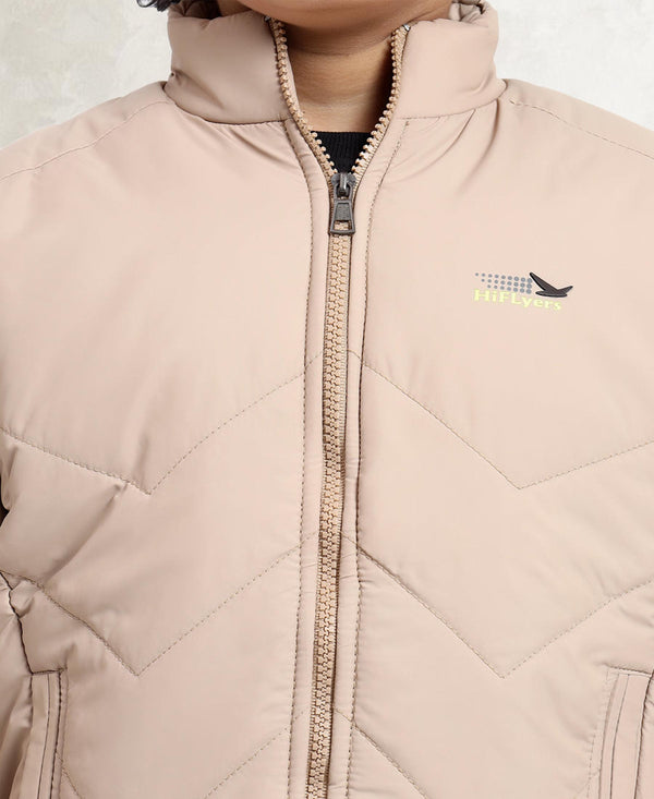HiFlyers Boys Regular Fit | Polyster |Fluffy Full Sleeves |Quilted Insulation|High Neck Stand Collar|Zipper Jacket -Beige