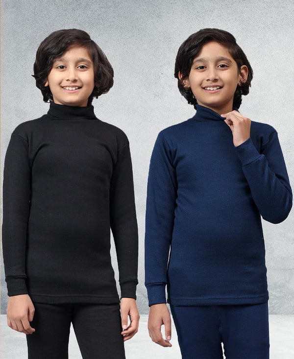 T.T. Boys & Girls |Slim Fit| Cotton Fleece |Full Sleeves|High Neck|Trendy Winter Wear|Dyed Top Pack Of 2-Black-Blue