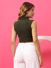 T.T. Women|Slim Fit Ribbed Tank Top|Stretchable Cotton Rib Fabric| Trendy High Street Casual & Office Wear Sleeveless Crop Tee|Desire Rib Polo Tshirt For Women||Olive