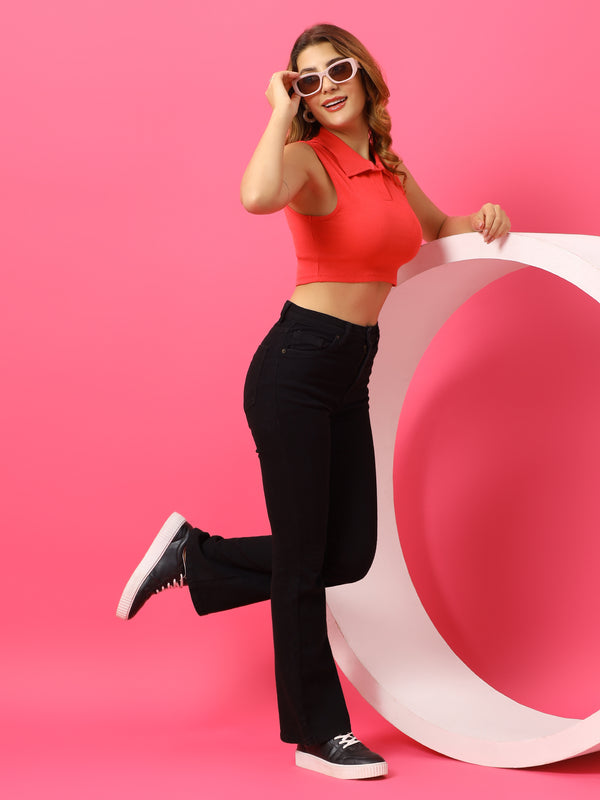 T.T. Women|Slim Fit Ribbed Tank Top|Stretchable Cotton Rib Fabric| Trendy High Street Casual & Office Wear Sleeveless Crop Tee|Desire Rib Polo Tshirt For Women||Carrot