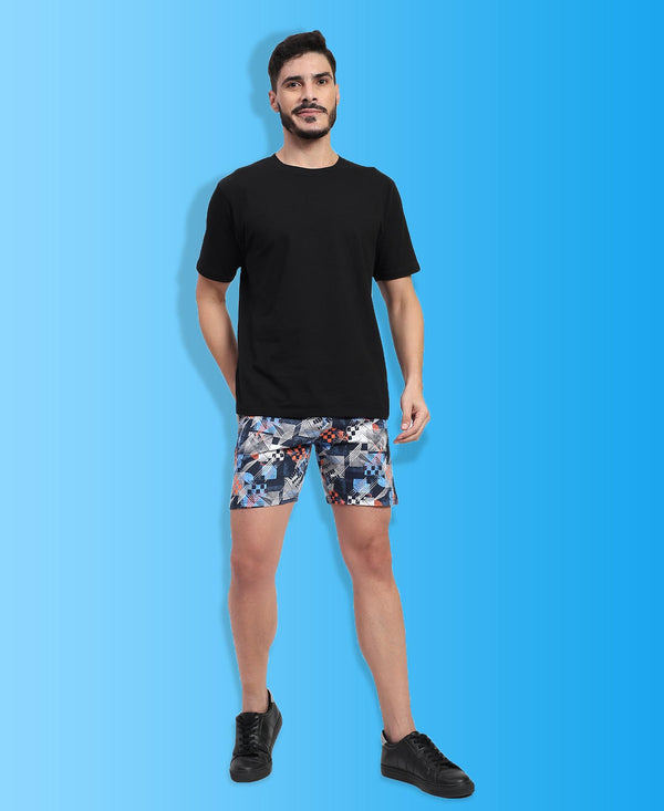 T.T. Men Regular Fit Cotton Polyster Printed Short With Zip Pocket Pack Of 1-Blue