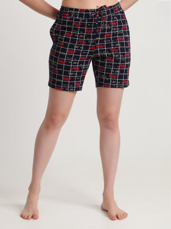 HiFlyers Women Regular Fit Cotton Printed Short -Black