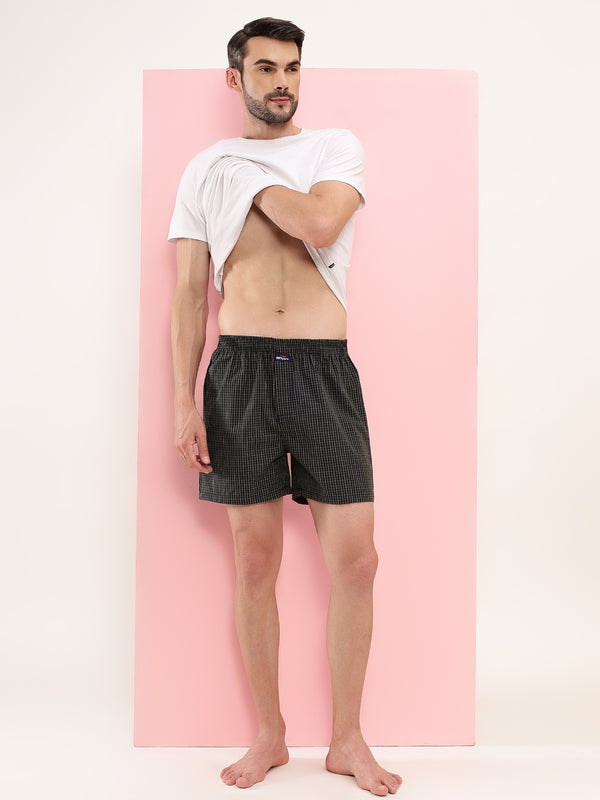 HiFlyers Men Regular Fit Checked Super Combed Cotton Woven Boxer Short Pack Of 1 Olive