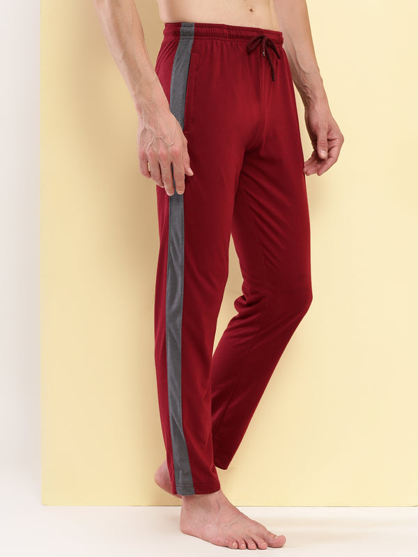T.T. Men'S Poly Jersey Cut & Sew Trackpant -Maroon