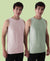 Almo Men’S Cotton Vest|Premium Melange Cotton|Regular Fit|Soft, Breathable, Fade-Resistant | Anti-Bacterial & Lightweight | Ideal For Gym/Sports Activities|Pack Of 2|Peach::Green