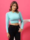 T.T. Women|Slim Fit Ribbed Top|Stretchable Cotton Rib Fabric| Trendy High Street Casual & Office Wear Full Sleeve Crop Tee|Desire Rib Tshirt For Women||Sea Green