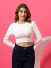T.T. Women|Slim Fit Ribbed Top|Stretchable Cotton Rib Fabric| Trendy High Street Casual & Office Wear Full Sleeve Crop Tee|Desire Rib Tshirt For Women||White