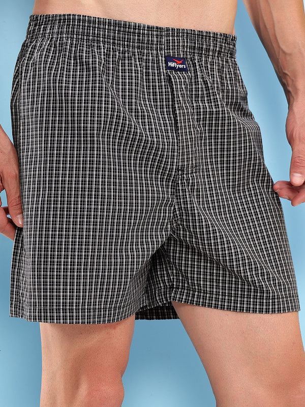 HiFlyers Men Regular Fit Checked Super Combed Cotton Woven Boxer Short Pack Of 1 Black