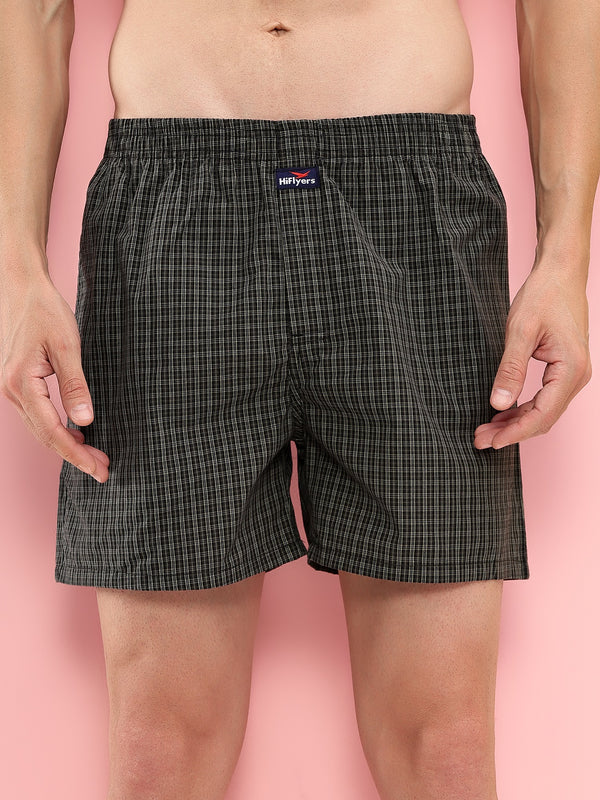 HiFlyers Men Regular Fit Checked Super Combed Cotton Woven Boxer Short Pack Of 1 Green
