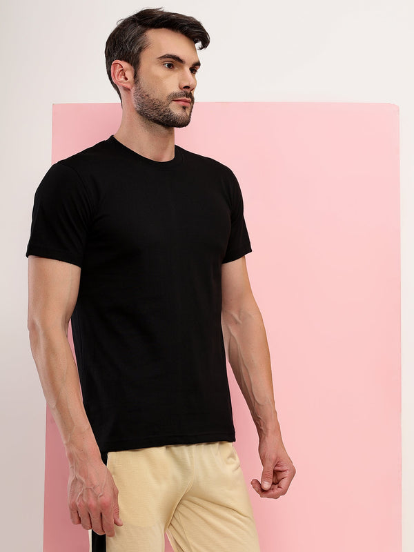 T.T. Men'S Solid Eco Friendly (Cotton Rich) Recycled Fabric Regular Fit Round Neck T-Shirt-Black