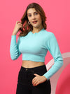 T.T. Women|Slim Fit Ribbed Top|Stretchable Cotton Rib Fabric| Trendy High Street Casual & Office Wear Full Sleeve Crop Tee|Desire Rib Tshirt For Women||Sea Green