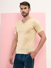 T.T Mens Regular FitPoly Jersey V-Neck Half Sleeve T-Shirt-Ivory