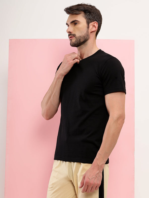 T.T. Men'S Solid Eco Friendly (Cotton Rich) Recycled Fabric Regular Fit Round Neck T-Shirt-Black