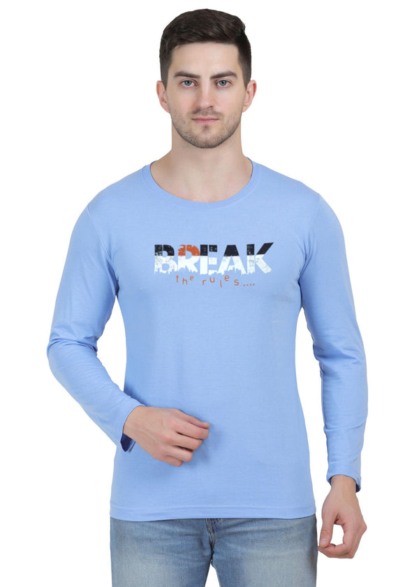HiFlyers Mens Sky Blue Regular FitPrinted Round Neck Full Sleev Tshirt