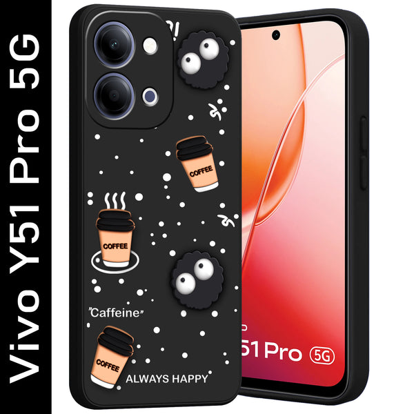 Mobielectro Cute Fun Cartoon 3DBear Coffee Case for Vivo Y51 Pro 5G - Black