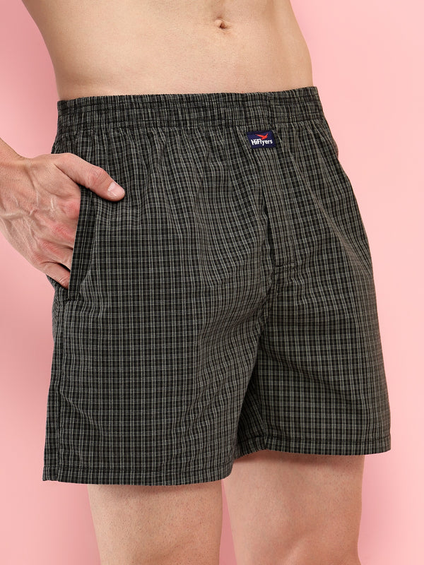 HiFlyers Men Regular Fit Checked Super Combed Cotton Woven Boxer Short Pack Of 1 Green
