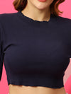 T.T. Women|Slim Fit Ribbed Top|Stretchable Cotton Rib Fabric| Trendy High Street Casual & Office Wear Full Sleeve Crop Tee|Desire Rib Tshirt For Women||Navy