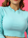 T.T. Women|Slim Fit Ribbed Top|Stretchable Cotton Rib Fabric| Trendy High Street Casual & Office Wear Full Sleeve Crop Tee|Desire Rib Tshirt For Women||Sea Green