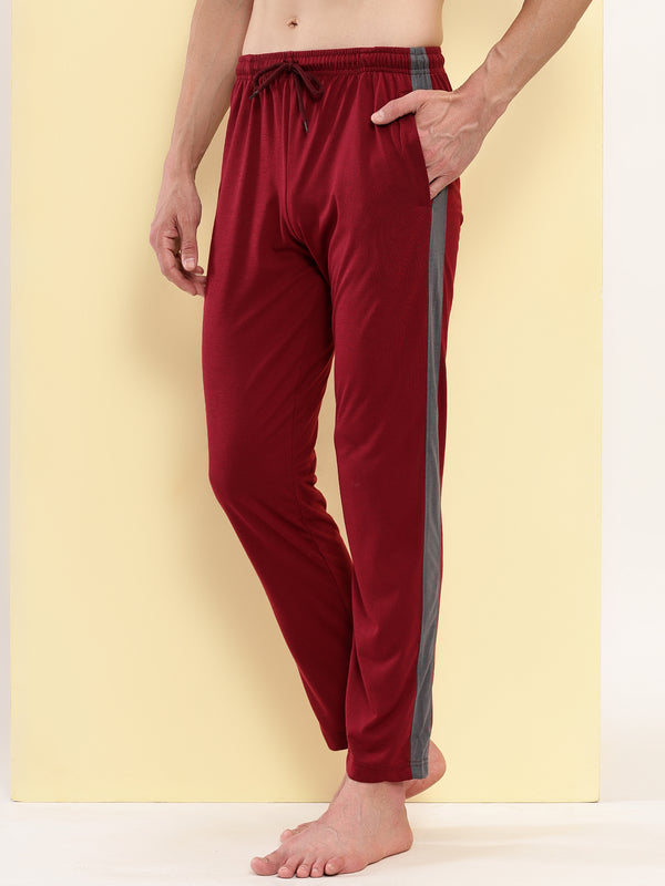 T.T. Men'S Poly Jersey Cut & Sew Trackpant -Maroon