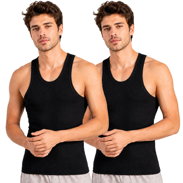 T.T. Mens Black Derby Vest (Pack Of 2)
