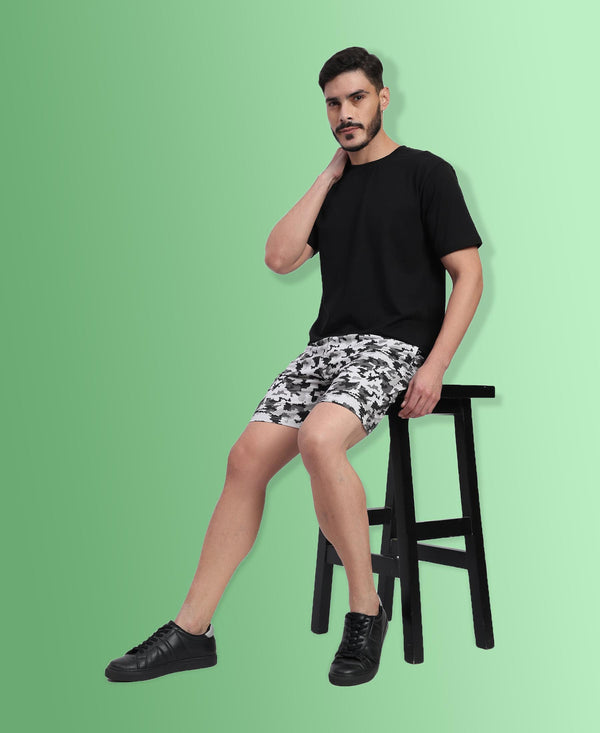 T.T. Men Regular Fit Cotton Polyster Printed Short With Zip Pocket Pack Of 1-Grey Camouflage