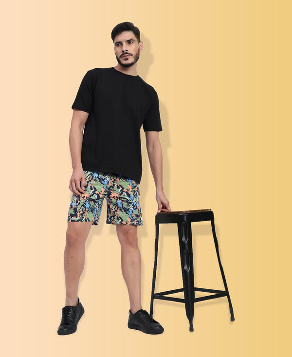 T.T. Men Regular Fit Cotton Polyster Printed Short With Zip Pocket Pack Of 1-Green