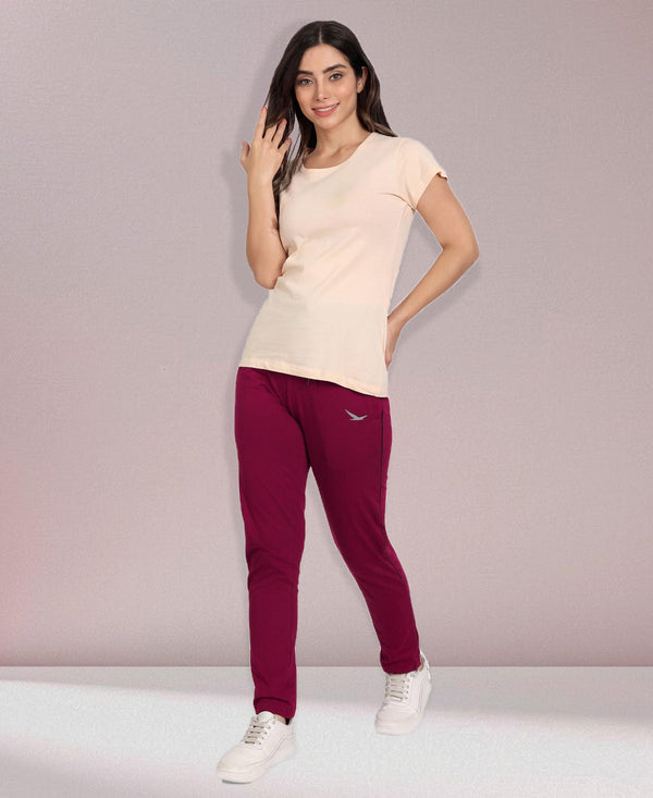 HiFlyers Women Comfort Fit Maroon Solid Cotton Track Pants