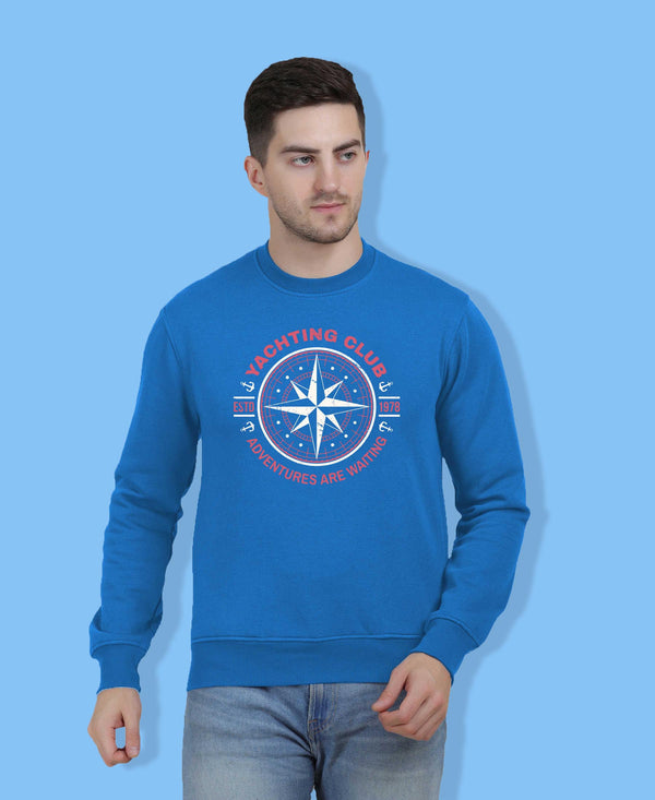 Hiflyers Men|Regular Fit|Chest Printed Cotton Fleece|Soft Stylish Casual Winter Wear Sweatshirt|Blue-P4