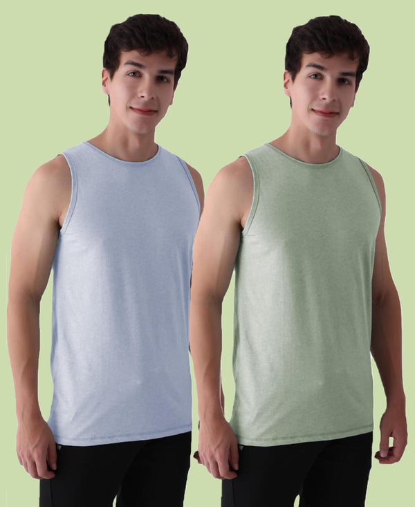 T.T. Men’S Cotton Vest|Premium Melange Cotton|Regular Fit|Soft, Breathable, Fade-Resistant | Anti-Bacterial & Lightweight | Ideal For Gym/Sports Activities|Pack Of 2|Blue::Green