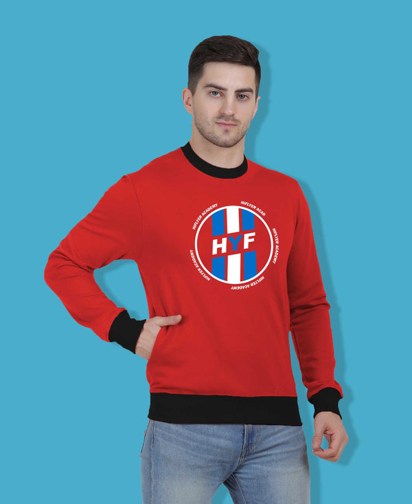 Hiflyers Men|Regular Fit|Chest Printed Cotton Fleece|Soft Stylish Casual Winter Wear Sweatshirt|Red-P16