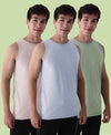 Almo Men’S Cotton Vest|Premium Melange Cotton|Regular Fit|Soft, Breathable, Fade-Resistant | Anti-Bacterial & Lightweight | Ideal For Gym/Sports Activities|Pack Of 3|Blue::Green::Peach