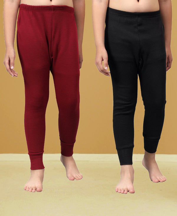 T.T. Boys & Girls |Slim Fit| Cotton Fleece |Inner Elastic|Trendy Winter Wear|Dyed Thermal Trouser Pack Of 2-Red-Black