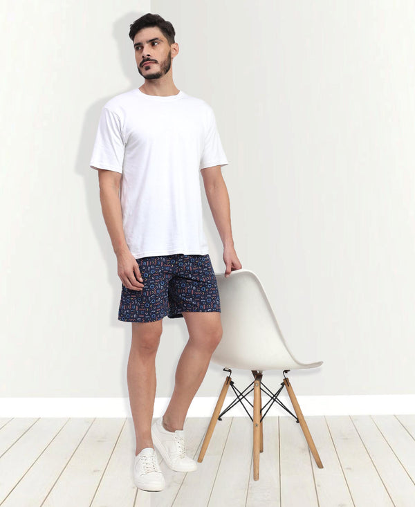 T.T. Men Regular Fit Cotton Polyster Printed Short With Zip Pocket Pack Of 1-Navy