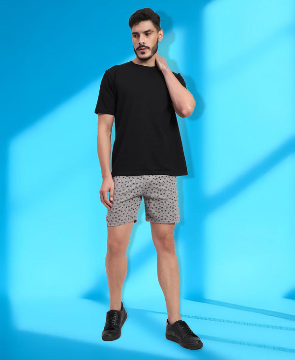 T.T. Men Regular Fit Cotton Polyster Printed Short With Zip Pocket Pack Of 1-Grey Anchor
