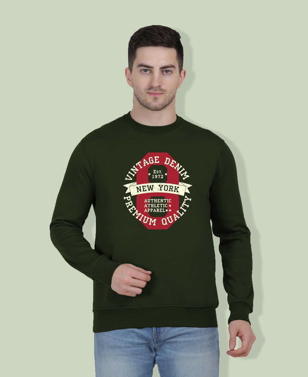 Hiflyers Men|Regular Fit|Chest Printed Cotton Fleece|Soft Stylish Casual Winter Wear Sweatshirt|Olive-P14