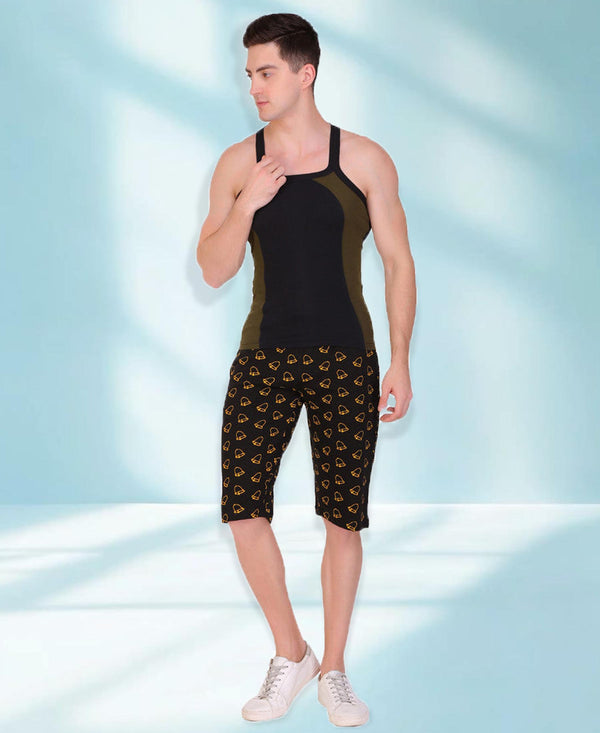 T.T. Men DesignerGym Vest Pack Of 2 Black-Olive -Blue-Red