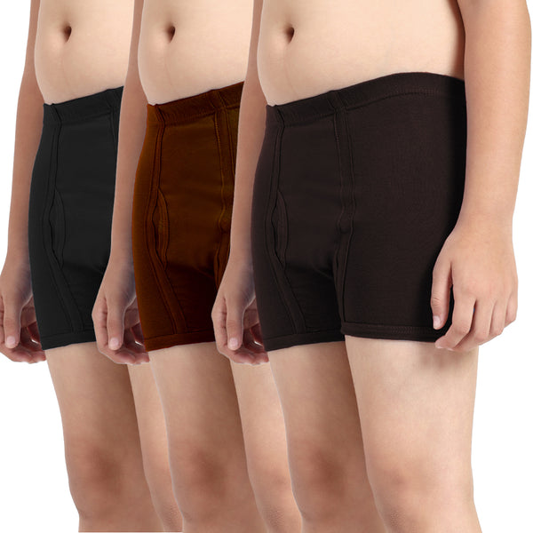 T.T. Boys |Regular Fit|Breathable & Soft Innerwear|Front Open Kids Trunks| Pure Cotton |Jazz Fine Long Inner Elastic Trunks|Boys Trunks Pack Of 3-Black-Brown-Dbrown