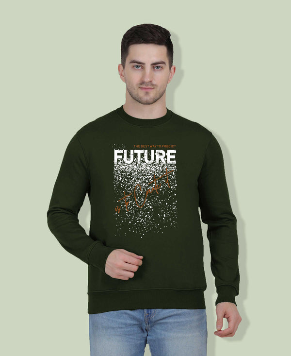 Hiflyers Men|Regular Fit|Chest Printed Cotton Fleece|Soft Stylish Casual Winter Wear Sweatshirt|Olive-P13