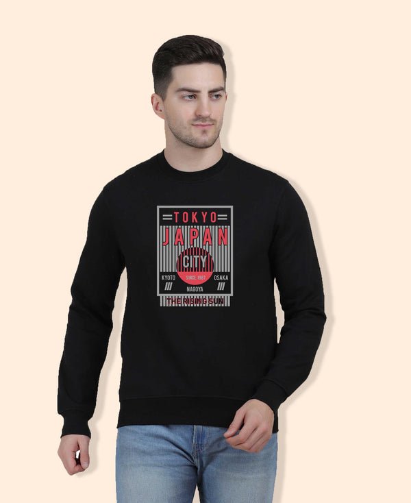 Hiflyers Men|Regular Fit|Chest Printed Cotton Fleece|Soft Stylish Casual Winter Wear Sweatshirt|Black-P2