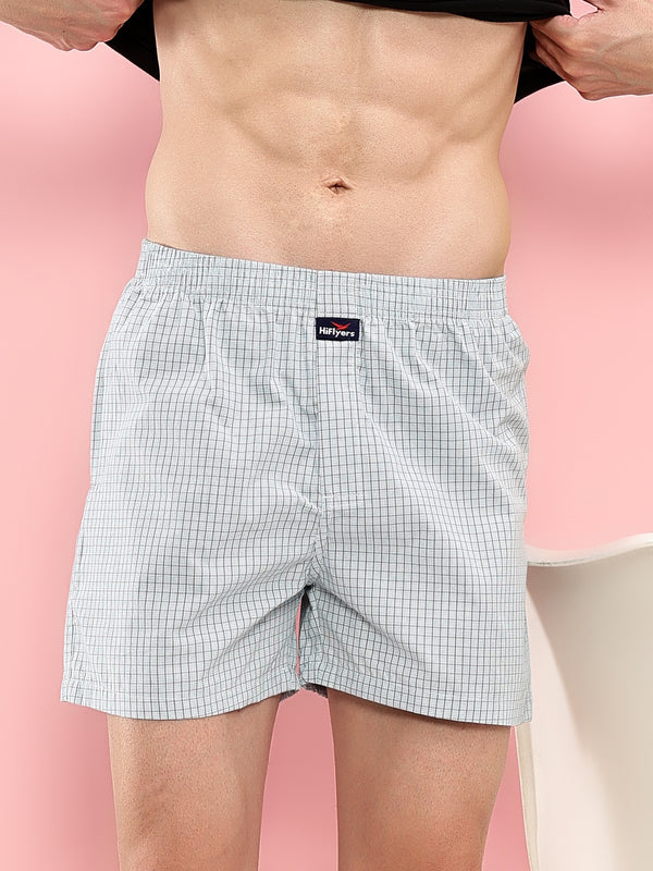 HiFlyers Men Regular Fit Checked Super Combed Cotton Woven Boxer Short Pack Of 1 Blue