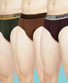 T.T. Mens Desire 100% Combed Cotton Front Open Brief Top Elastic Pack Of 3 Olive-Brown-D Brown