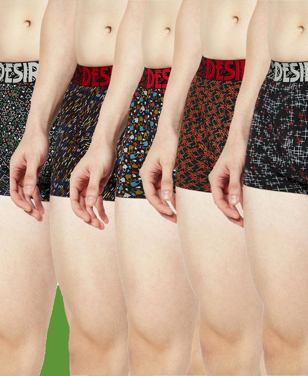 T.T. Mens Desire 100% Combed Cotton Printed Mini Top Elastic Trunk Pack Of 4 Assorted